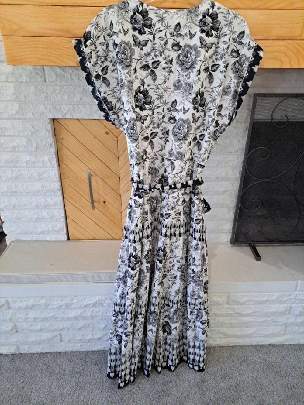 Abercrombie & Fitch Womens Floral Black White Maxi Dress Belted Waist Large Tall - Picture 8 of 14
